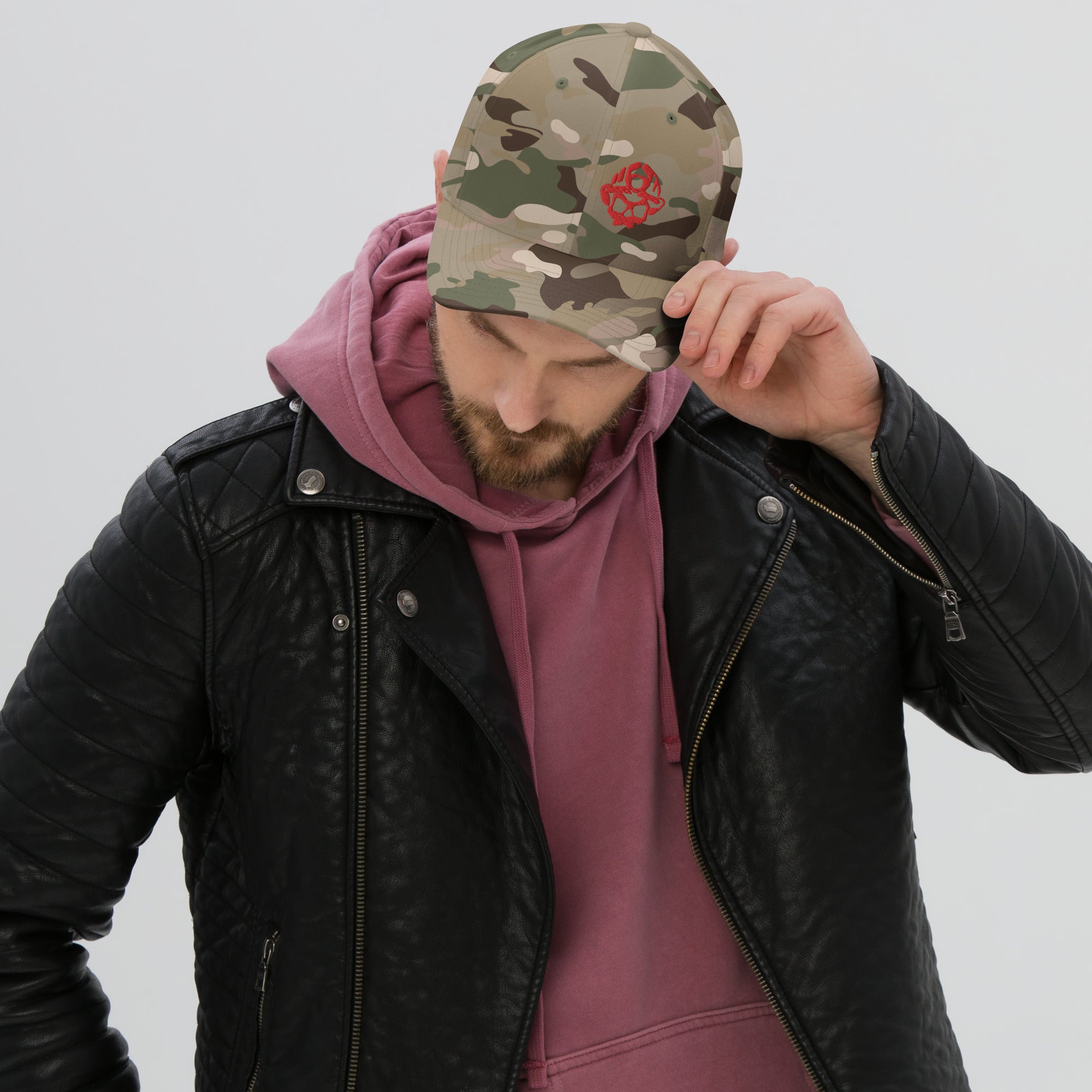 Red 3D Puff Skull Logo Flexfit Hat